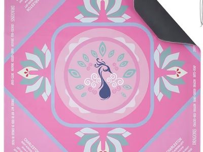 Mahjong Game Mat with Peacock Design, Non-Slip, Pink, Gray, Blue, for Charleston Pass