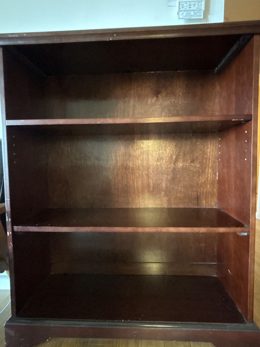 Dark Cherry Wood 3-Tier Bookcase Shelving Unit - 34 Inch Wide