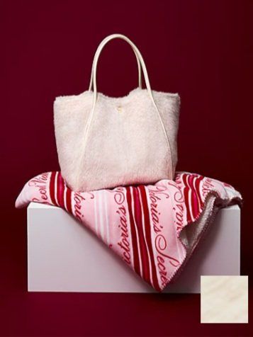 Victorias Secret Fleece Blanket and Fox Fur Tote