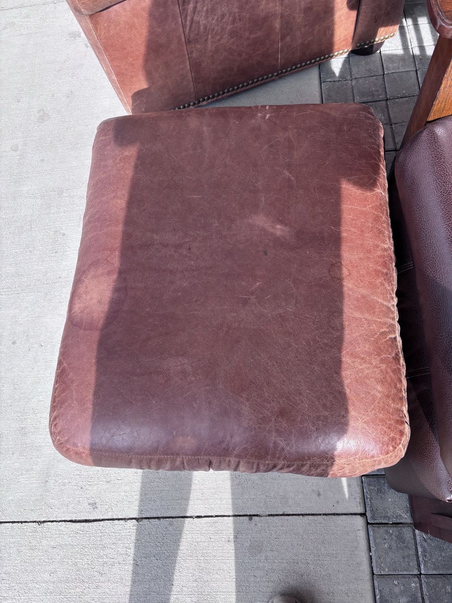 Used Leather Loveseat and Ottoman Set - Brown, Good Condition