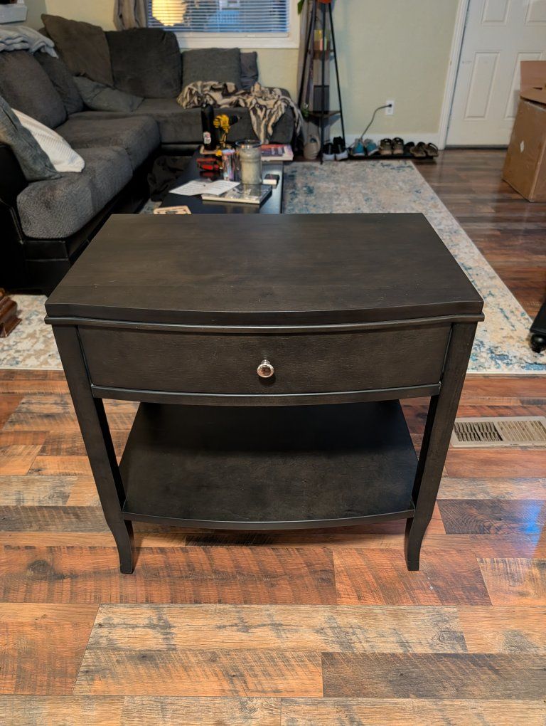 Dark Wood Nightstand with Single Drawer and Bottom Shelf