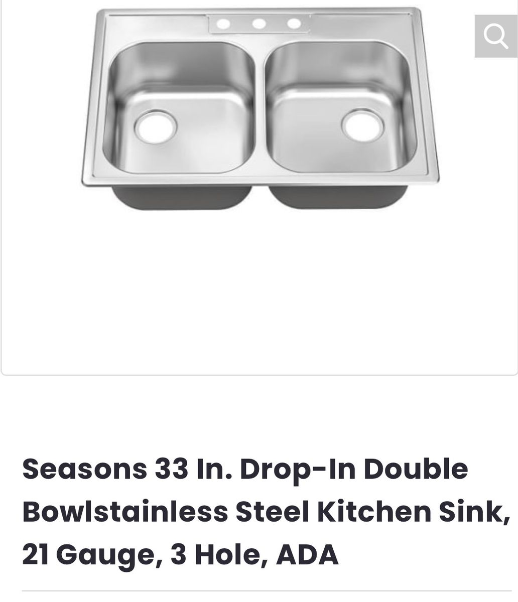 Seasons 33" x 22" Drop-In Double Bowl Stainless Steel Kitchen Sink - 21 Gauge 3-Hole ADA