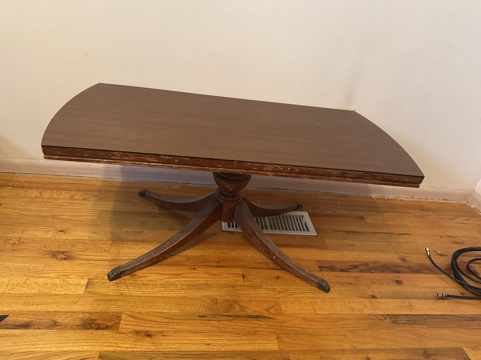 Vintage Dark Wood Drop Leaf Pedestal Table - Dining, Accent, or Entryway Table