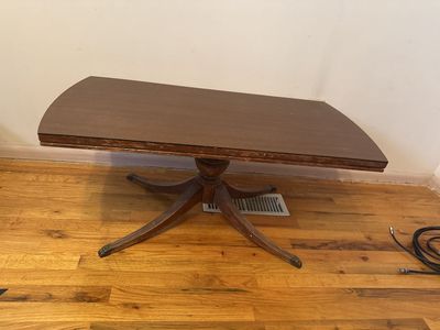 Vintage Dark Wood Drop Leaf Pedestal Table - Dining, Accent, or Entryway Table