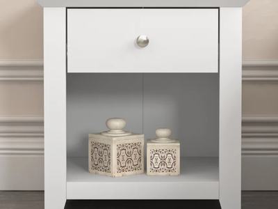 White Drawer Nightstand with Drawer and Open Compartment