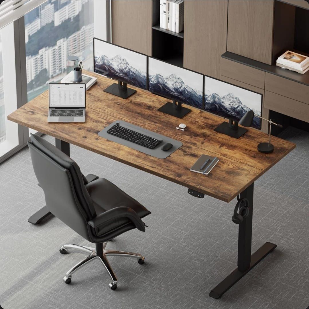 63" Electric Standing Desk – Rustic Brown, Height Adjustable, NEW IN BOX  #474