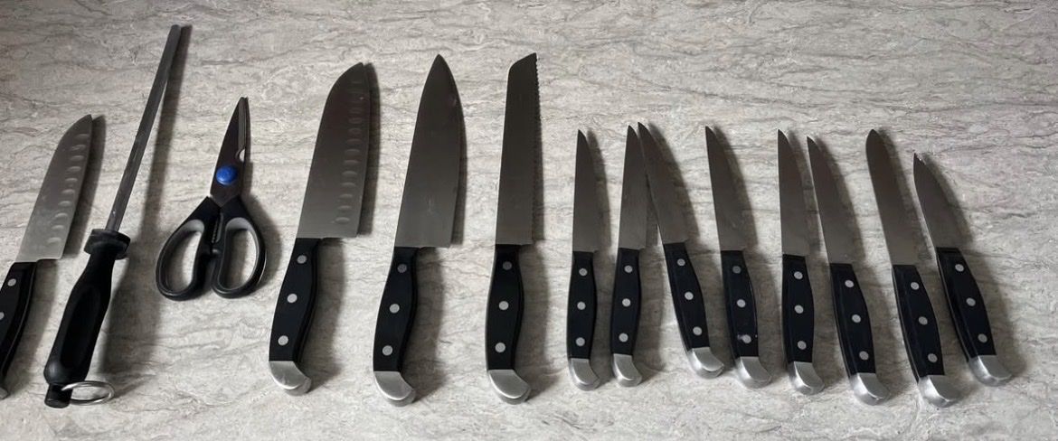 HENCKELS Premium Quality 14 Piece Knife Set KitchenIQ 50009 Edge Grip 2Stage Knife set no blo