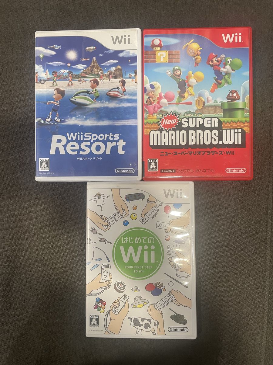 (JAPANESE IMPORT) Nintendo Wii game lot, Wii Sports Resort, New Super Mario Bros. Wii, Wii Play 