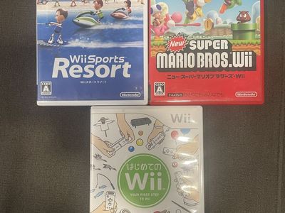(JAPANESE IMPORT) Nintendo Wii game lot, Wii Sports Resort, New Super Mario Bros. Wii, Wii Play