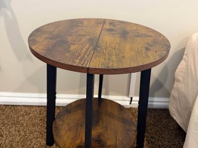 Round Industrial Side Table – Rustic Brown & Black