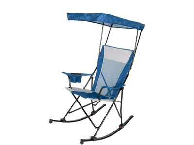 Ozark Trail Rocking Camp Chair with Canopy – Blue/Grey – $50