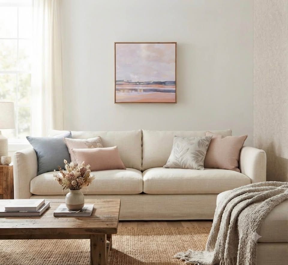 NEW Framed Neutral Abstract Landscape Mid Century Minimalist