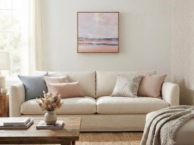 NEW Framed Neutral Abstract Landscape Mid Century Minimalist