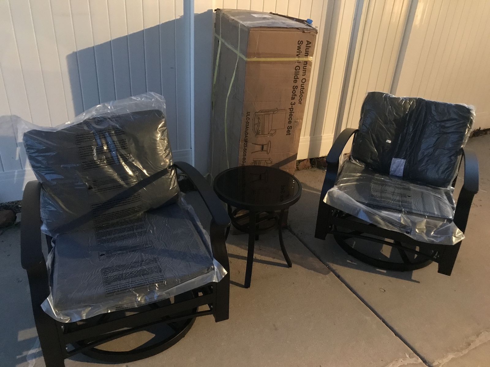 Oversized outdoor aluminum swivel glider chairs three piece set