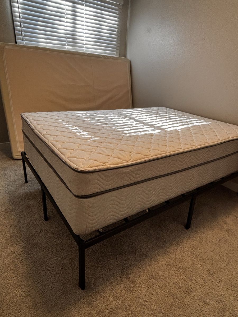 Full Size Mattress, Box Spring, and Metal Bed Frame Set - Great Condition