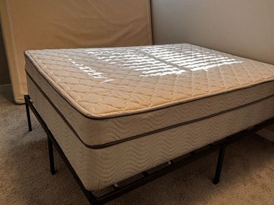 Full Size Mattress, Box Spring, and Metal Bed Frame Set - Great Condition