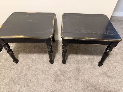 Pair of Black Distressed Wooden End Tables / Side Tables