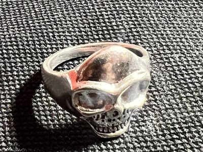 Unique Skull Design Ring - Silver-Tone Statement Piece Size-7.5