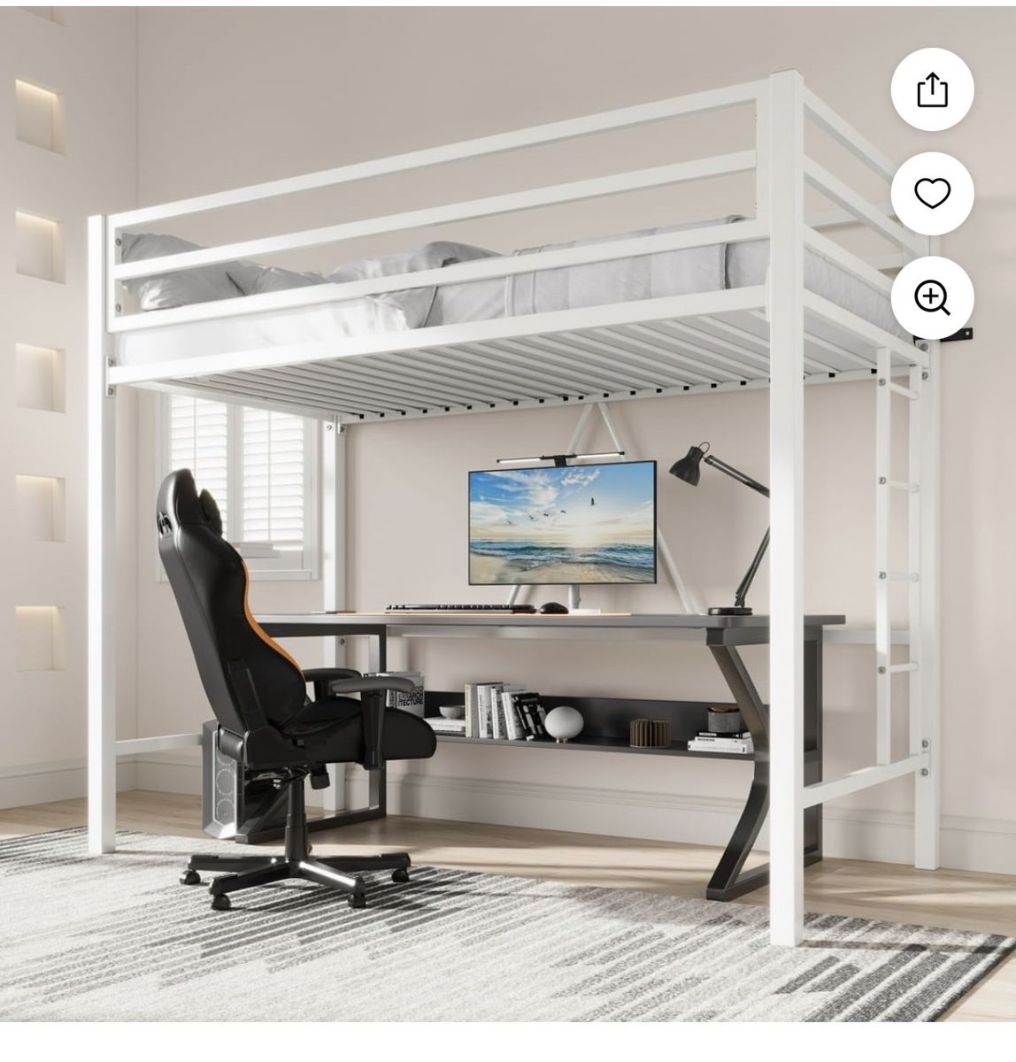 White Metal Twin Loft Bed