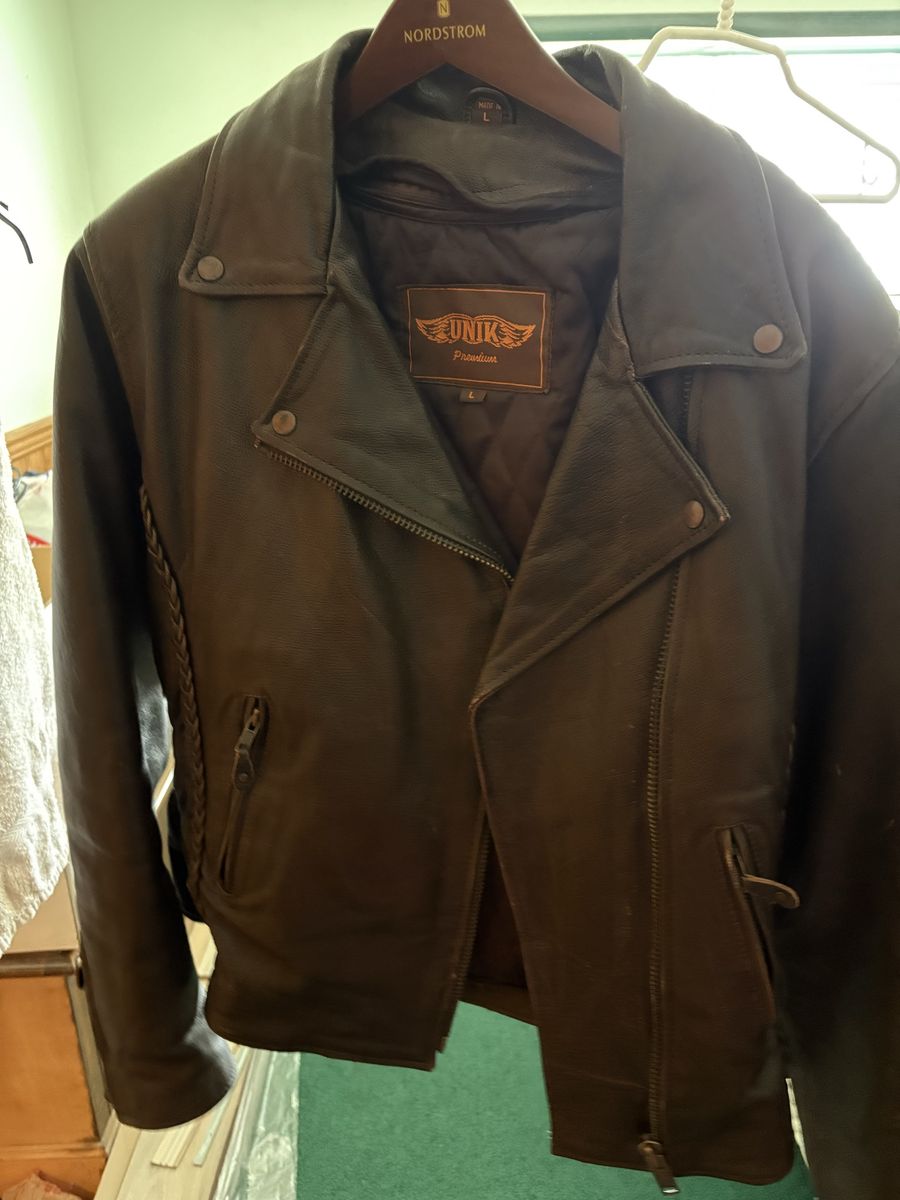 Unik Premium Brown Leather Biker Motorcycle Jacket Size Large L