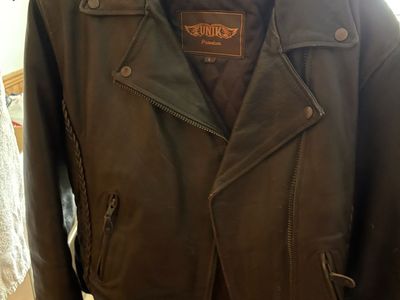 Unik Premium Brown Leather Biker Motorcycle Jacket Size Large L
