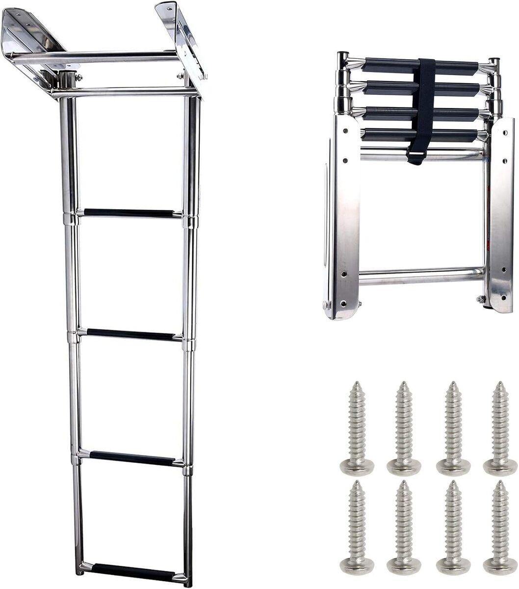 4-Step Stainless Steel Under Platform Slide Mount Boat Boarding Telescoping Ladder - FBA (A)