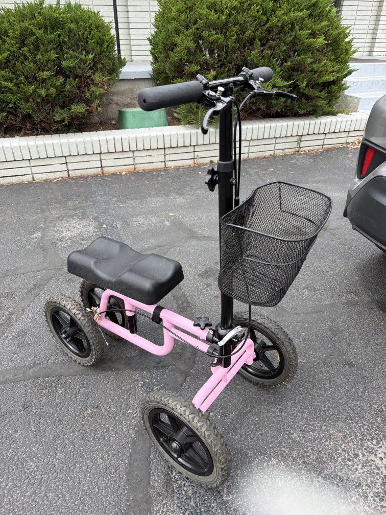 Pink Knee Scooter Walker with Basket - Mobility Aid for Foot/Ankle Injuries. Like new!