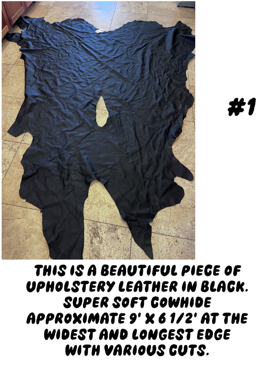 Upholstery material. Black cowhide leather. Random pieces New!