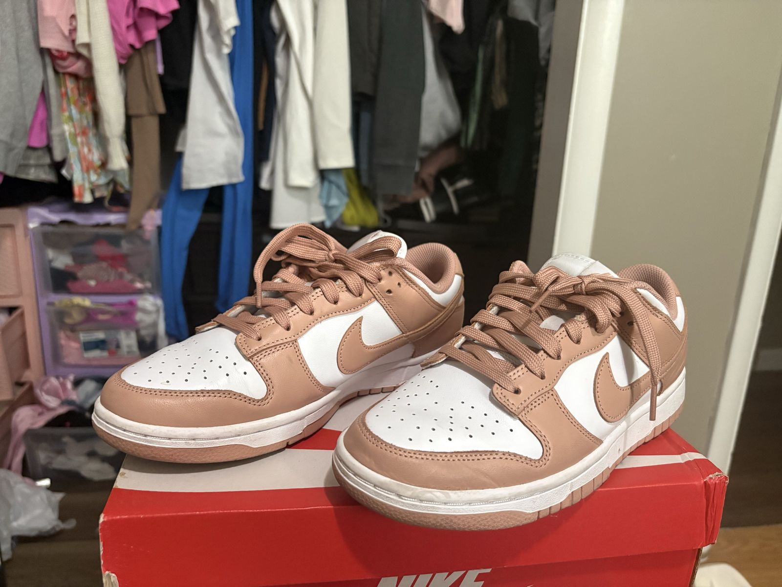 Nike Dunk Low 'Harvest Moon' GS Sneakers - White/Light Brown, Size 8.5