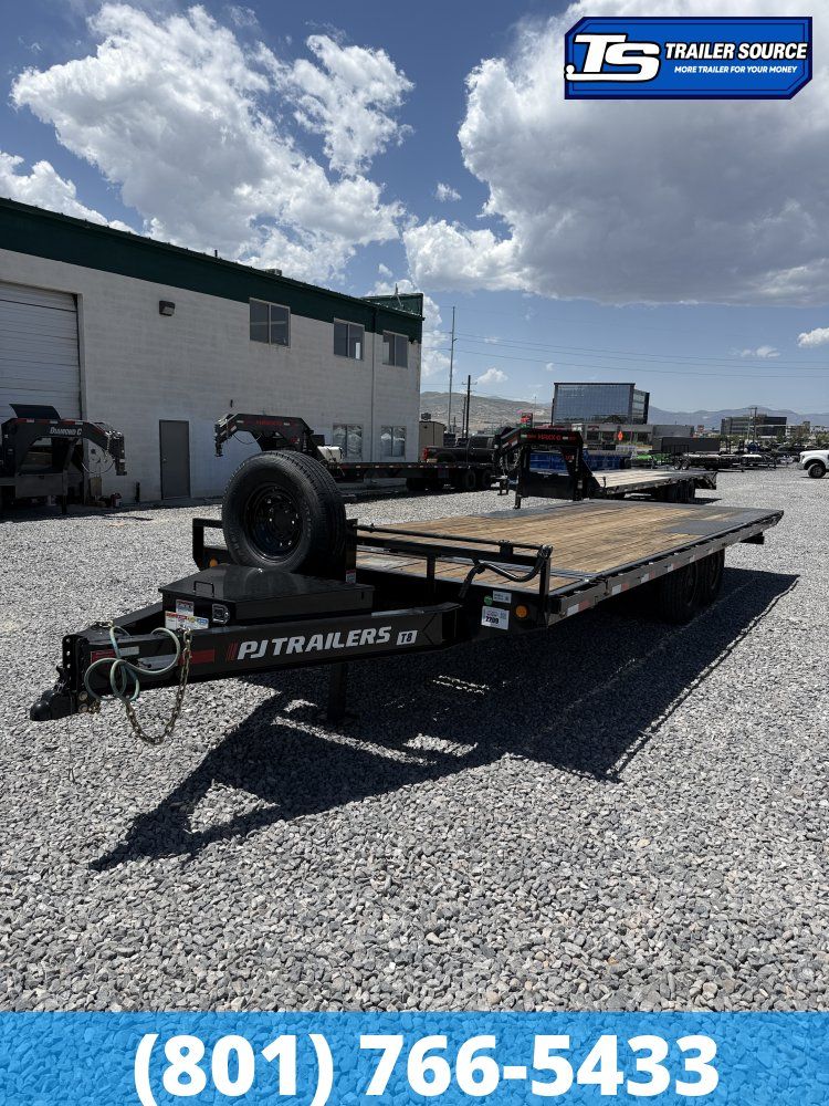 8.5x24 PJ Trailers Deckover Tilt Trailer - 14K GVWR - Winch Plate w/ Bed Roller