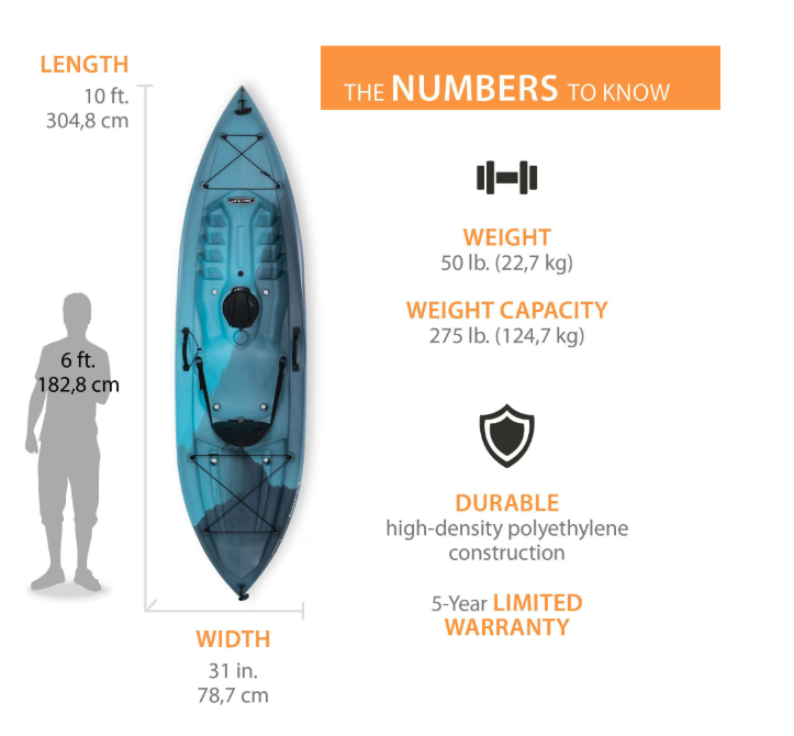 New Lifetime Tahoma 10 ft Sit-On-Top Kayak with Paddle, Arctic Fusion. 