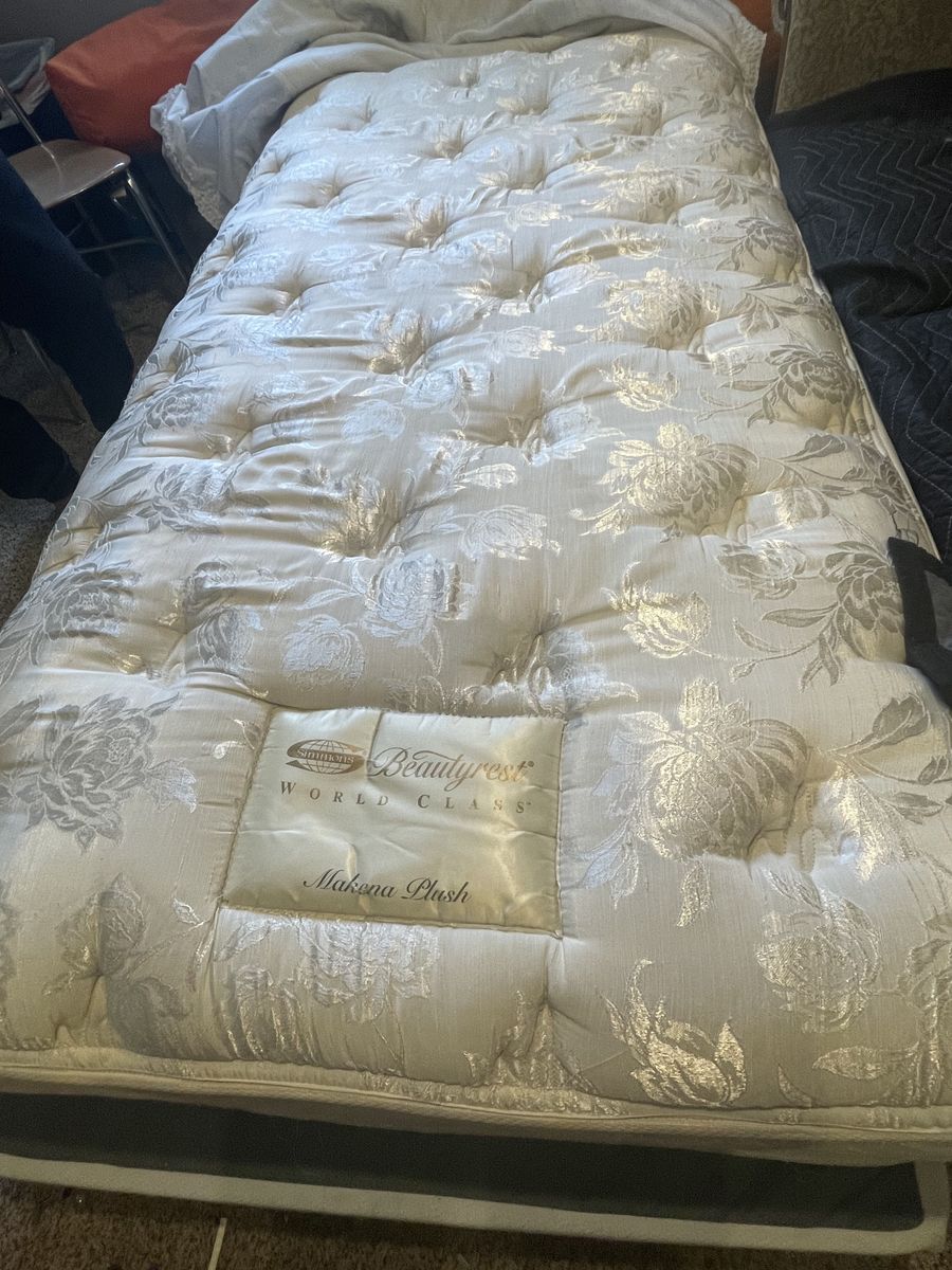 $1500 - Asking $50 Twin Matters Simmons Beauty Rest World Class Makena Plush and Collapsible Box springs