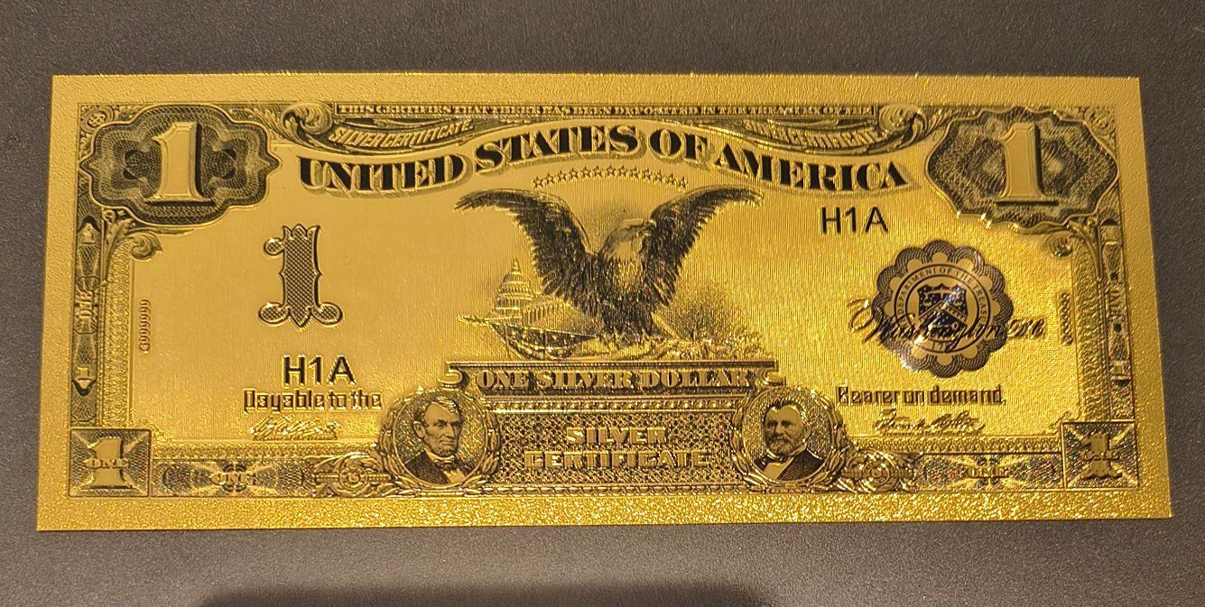 Gold Foil 1899 $1 Silver Certificate Replica Banknote - Black Eagle Design