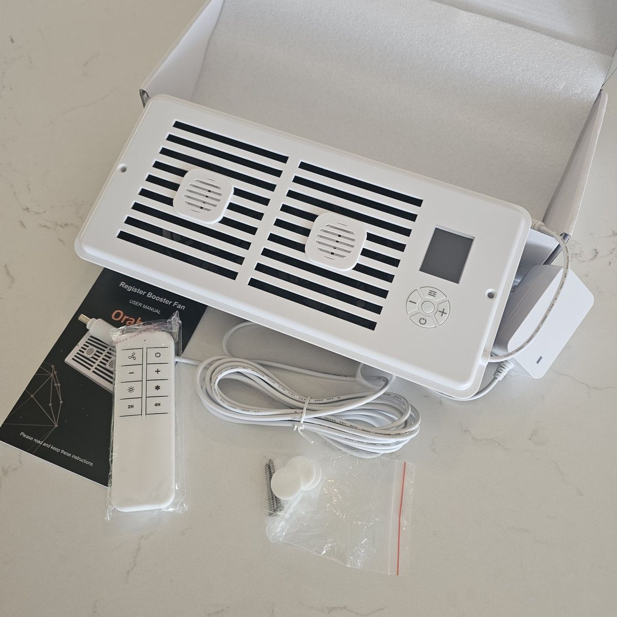 Orabriz 4x10 inch Register Booster Fan - 10-Speed, Quiet DC Motor, Aroma Pad Slot and Remote Control