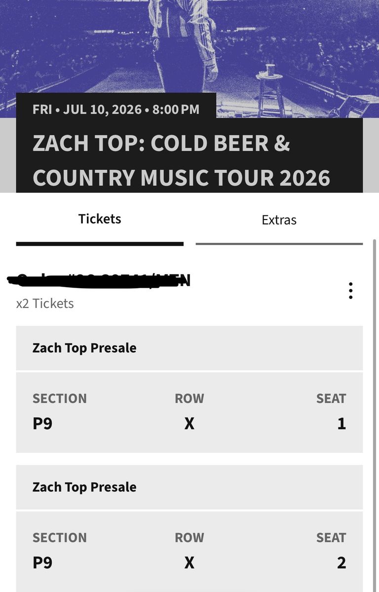 2 Zach Top Tickets - Aisle Seats - July 10