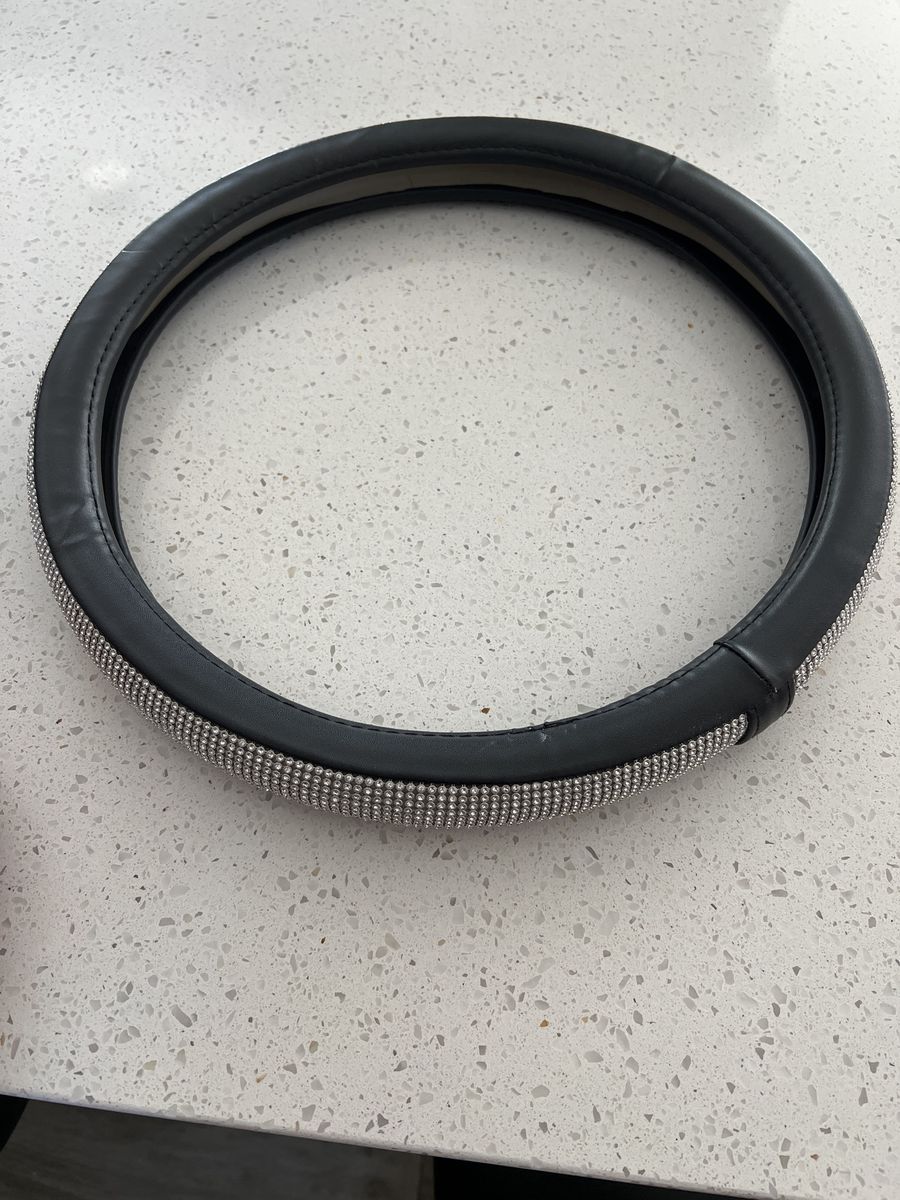 Black Leatherette Bling Steering Wheel Cover with Rhinestone Studs