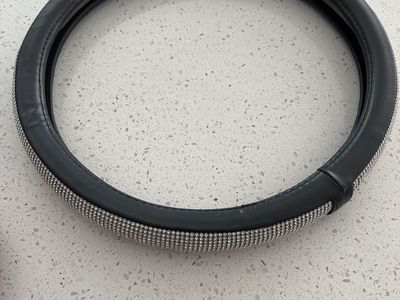 Black Leatherette Bling Steering Wheel Cover with Rhinestone Studs