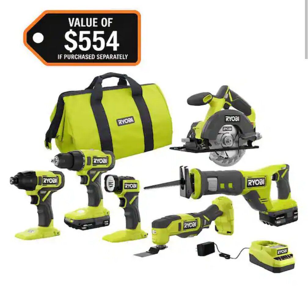 NIB Ryobi ONE+ 18V Cordless 6-Tool Combo Kit