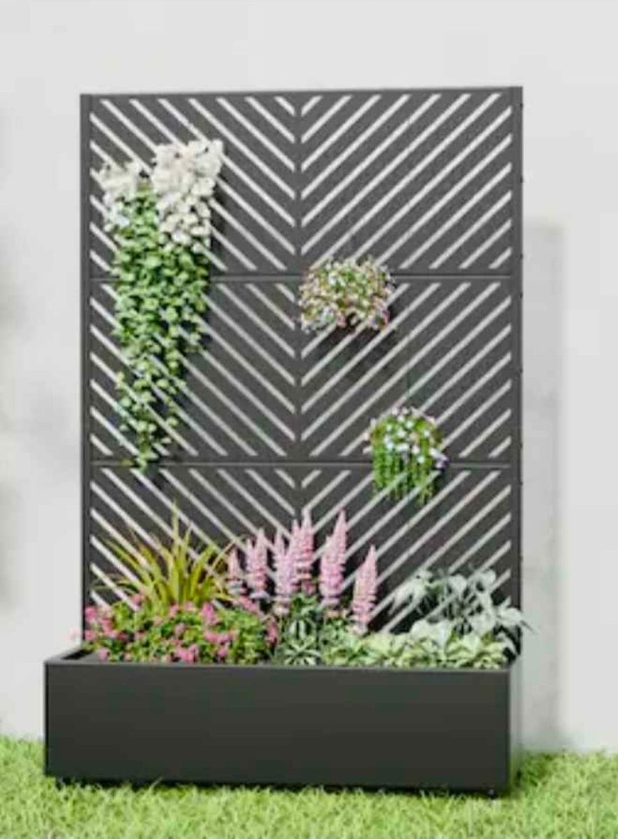 New Outdoor Metal Raised Garden Bed with Privacy Trellis – 73" x 35" Black #373