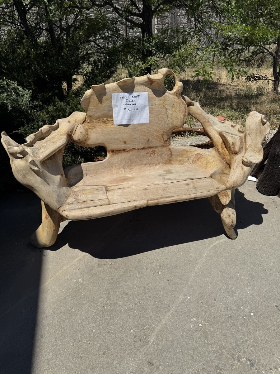 Unfinished Teak Root Bench - Unique Natural Wood Garden/Patio Seating