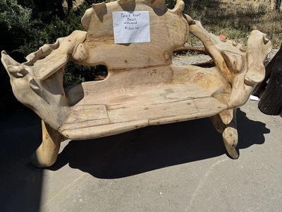 Unfinished Teak Root Bench - Unique Natural Wood Garden/Patio Seating