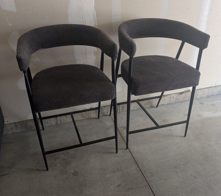 Set of 2 At Home Solana Counter Stools – Charcoal / Black Metal Frame (Like New)