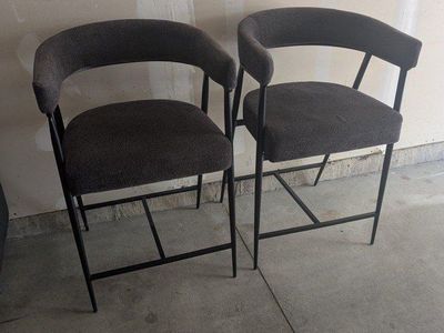 Set of 2 At Home Solana Counter Stools – Charcoal / Black Metal Frame (Like New)
