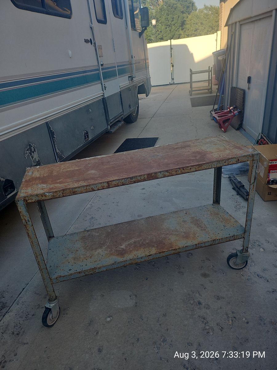 Heavy Duty Rolling Steel Utility Cart Workbench with Bottom Shelf