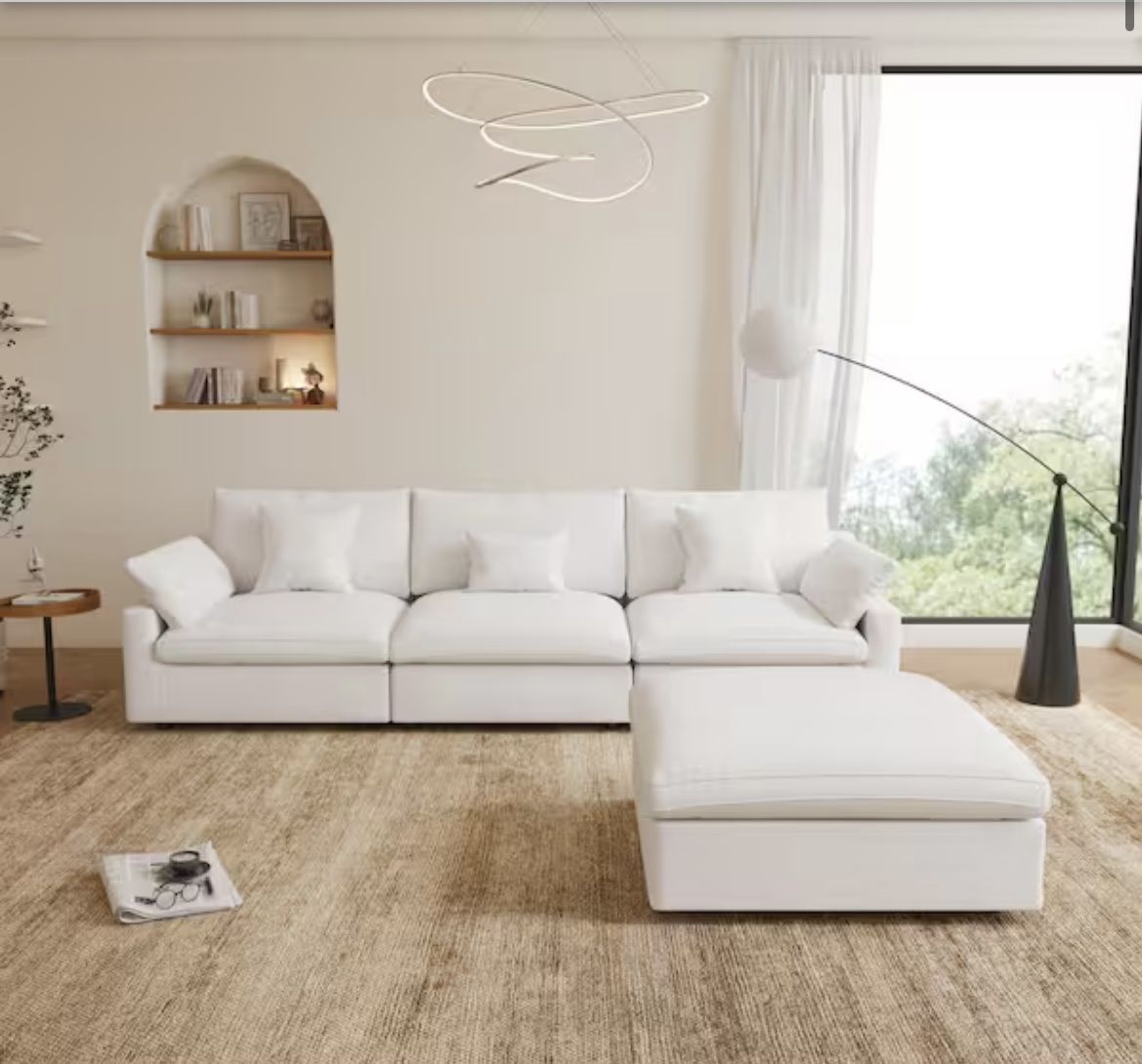 Modern White Modular Sectional Sofa with Ottoman 