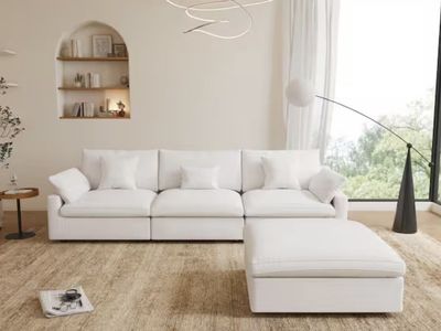 Modern White Modular Sectional Sofa with Ottoman
