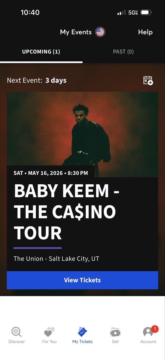 Baby Keem Casino Tour ticket 5/16 SLC
