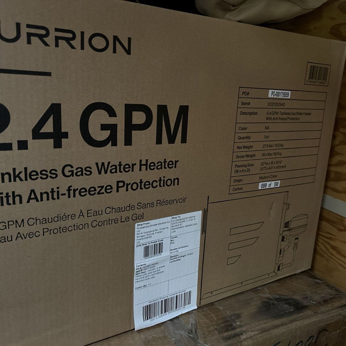 Furrion Tankless Gas Water Heater with Antifreeze protection-2.4GPM, (new in box) #2023112340