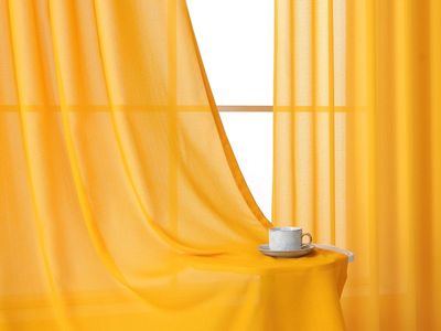 KangBang Yellow Textured Sheer Voile Window Curtains 96 Inches Long, Pinch Pleat Light Filtering Drapes for Bedroom Living Room
