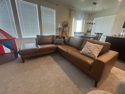 Modern Brown Genuine Leather L-Shape Sectional Sofa with Chaise
